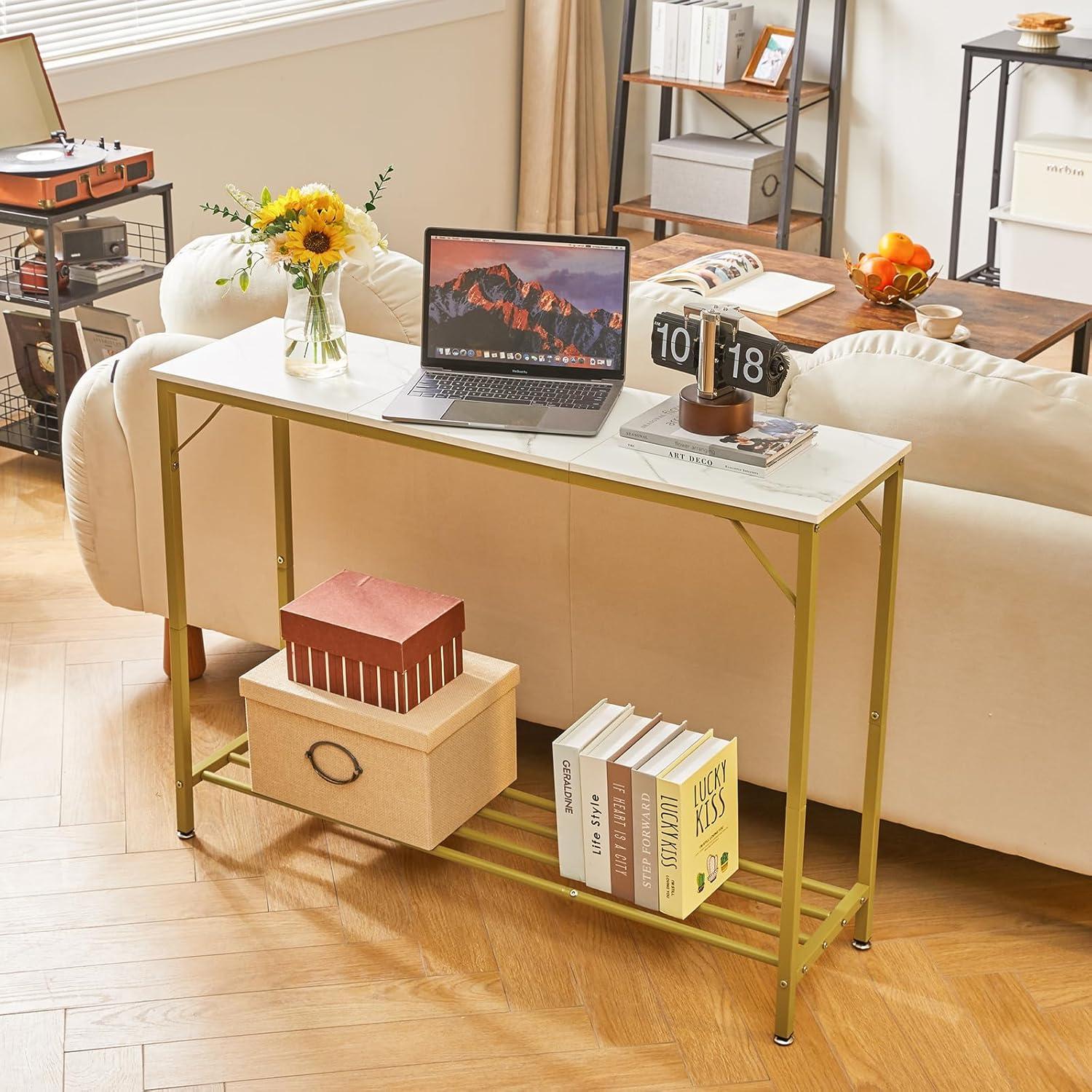 Konsolentisch Spleißdesign Eingangstisch Regal Weiß Gold