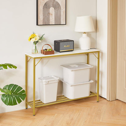 Konsolentisch Spleißdesign Weiß Gold 107×30×78CM mit Regalen