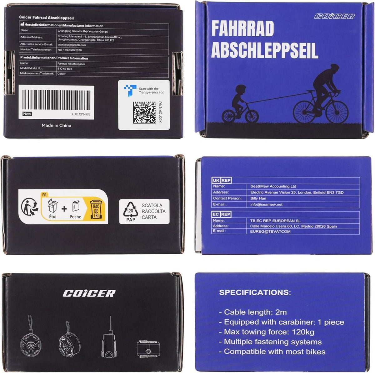Coicer 2M Abschleppseil für Kinderfahrrad MTB Bike Grün