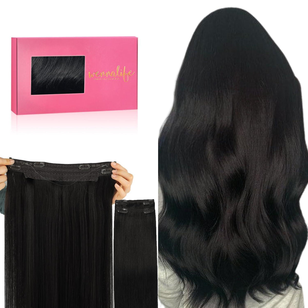 Echthaar Flip-in Extension – 30cm, 100g, Natürliches Schwarz