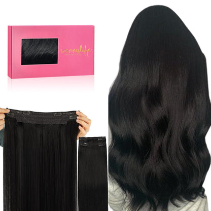 Echthaar Flip-in Extension – 30cm, 100g, Natürliches Schwarz
