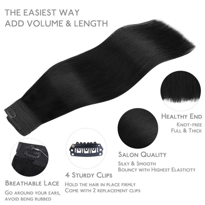 Echthaar Verlängerung Schwarz – Flip in Draht Extension 35cm