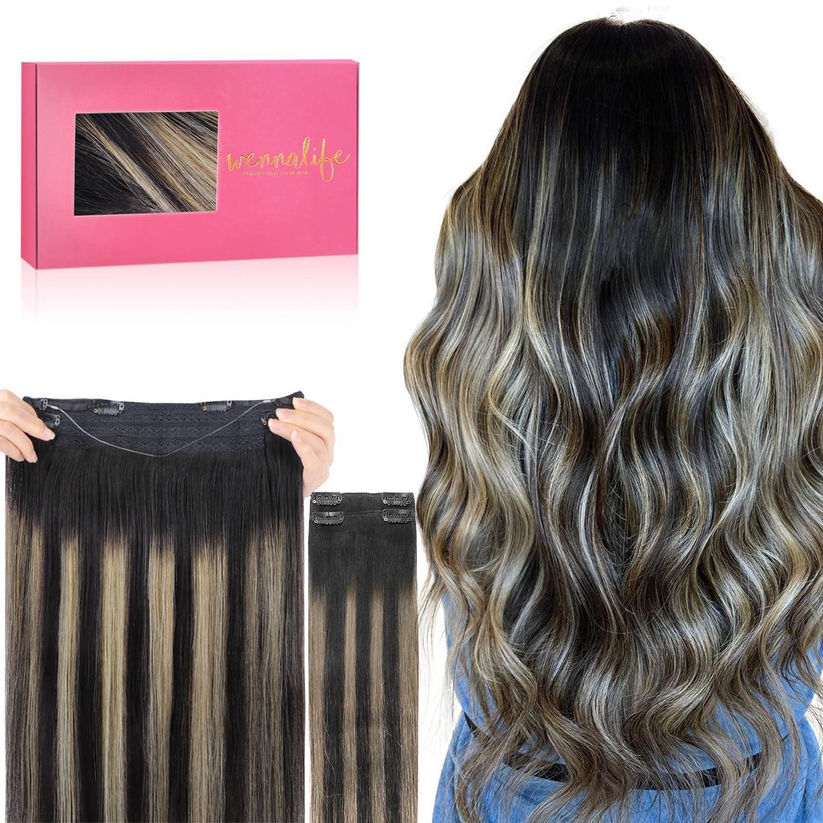 Echthaar Flip-in Extension 35cm Balayage Schwarz-Blond