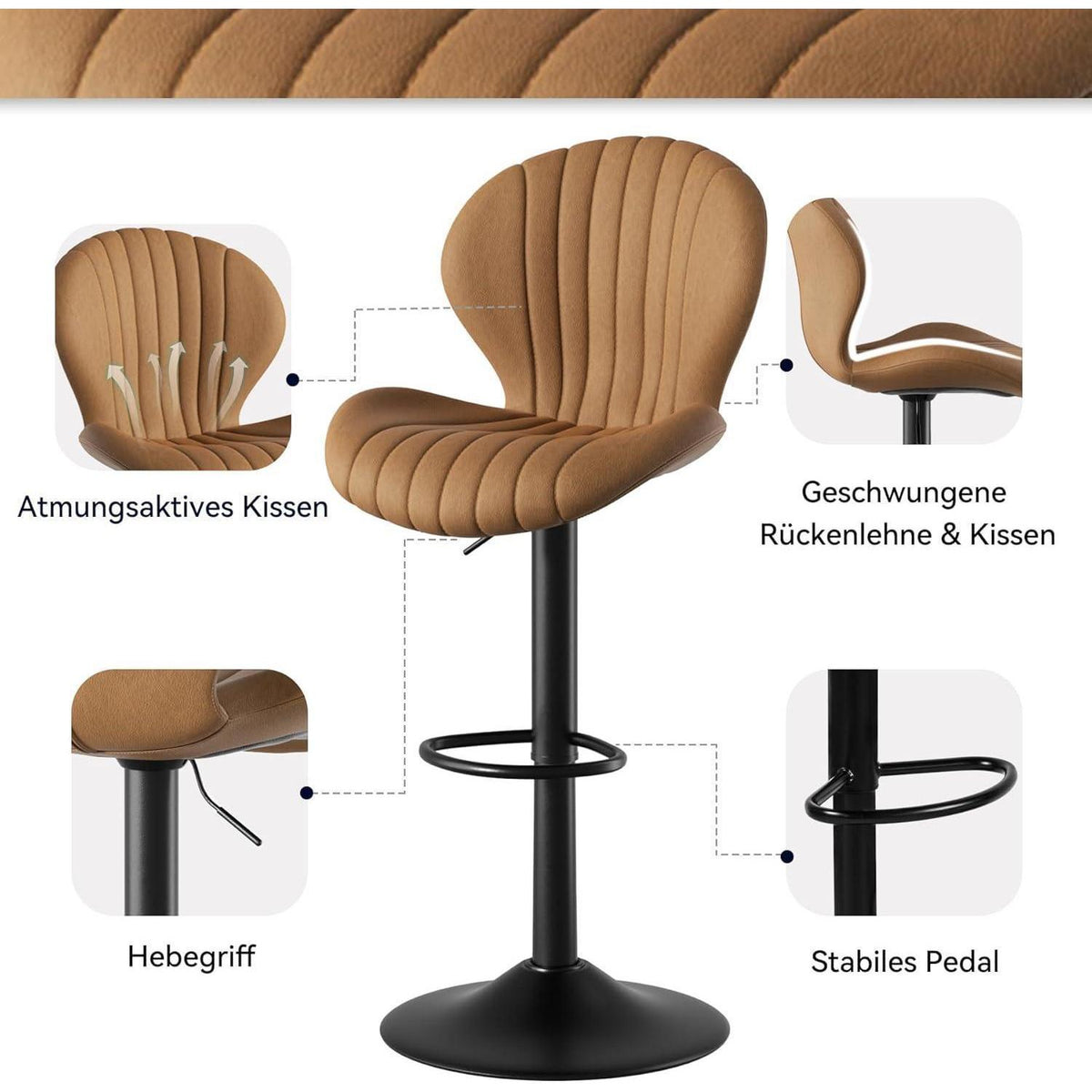 Verstellbarer Barhocker mit Fußstütze & 360° Drehung