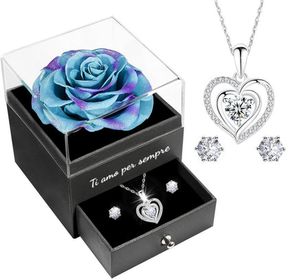 Ewige Rosen Geschenkbox mit Halskette & Ohrringen