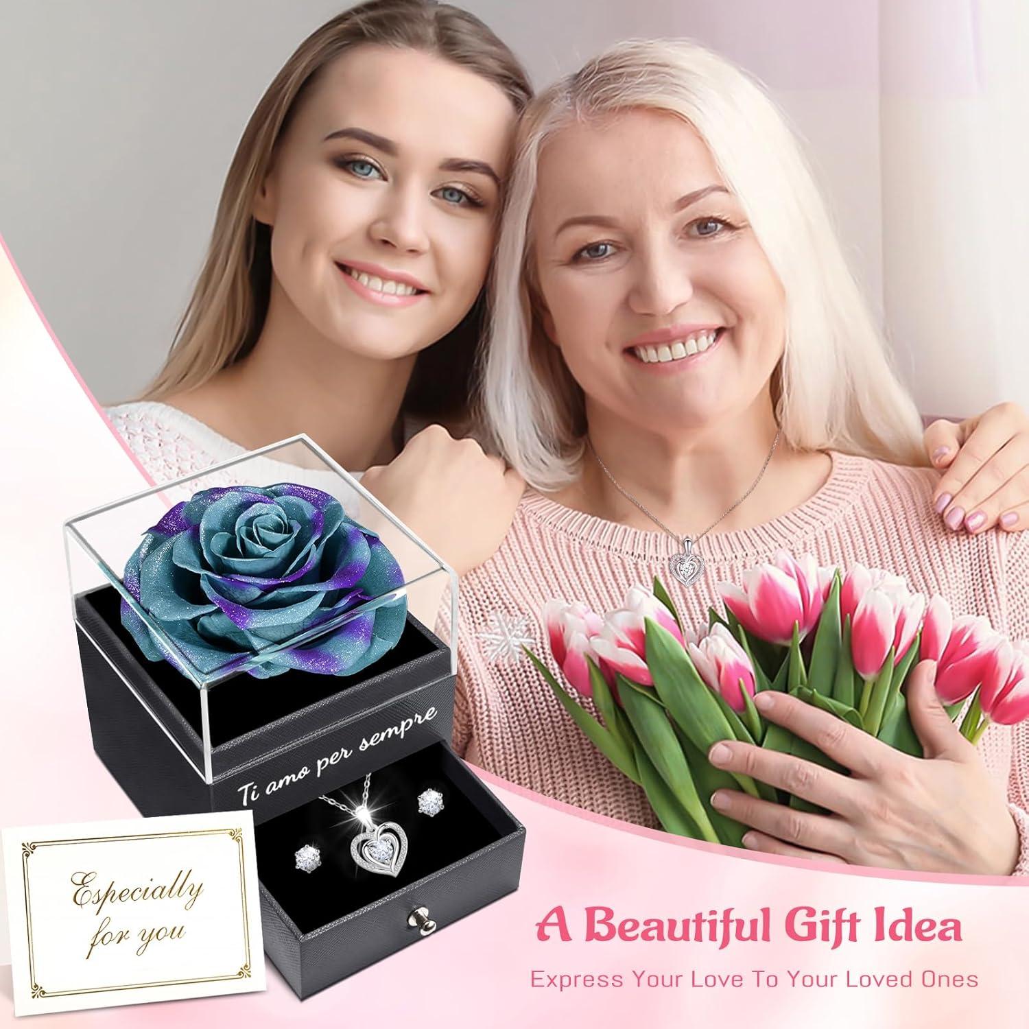 Handgemachte Konservierte Rote Rose mit Halskette - Geschenk für Frauen