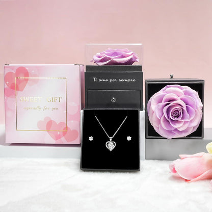 Ewige Rot Rose Geschenkbox mit Halskette und Ohrringen