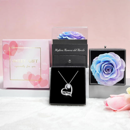 Sunia Ewige Rose Blaue Infinity Rose Geschenk Mama 925 Silber Halskette