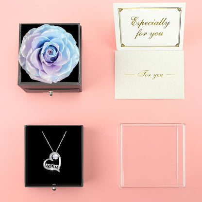 Ewige Rose Mama Halskette 925 Silber Mamma Geschenk Valentinstag Blau