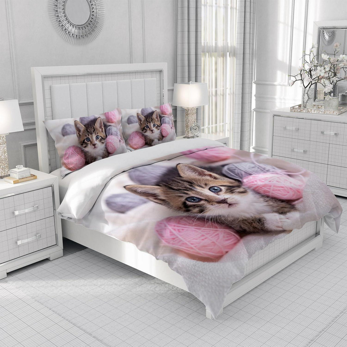 Katzen Bettwäsche Set 135x200 cm – 3D Kinder Bettbezug mit Kissenbezügen