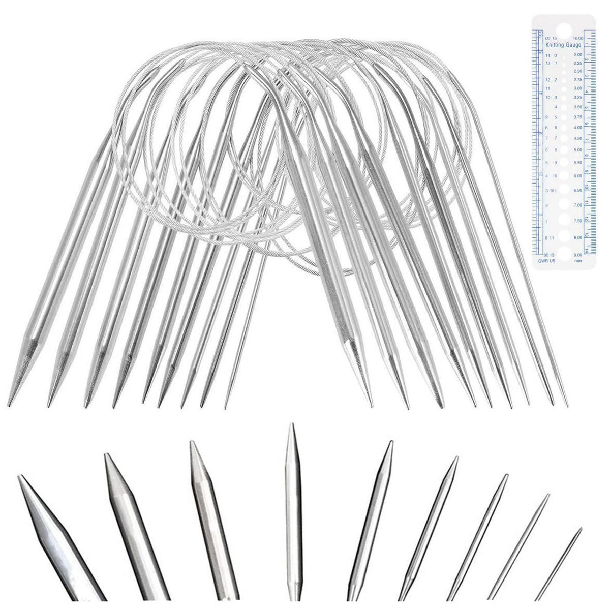 Edelstahl Rundstricknadel Set 9 Größen (2,5-10mm) 40cm