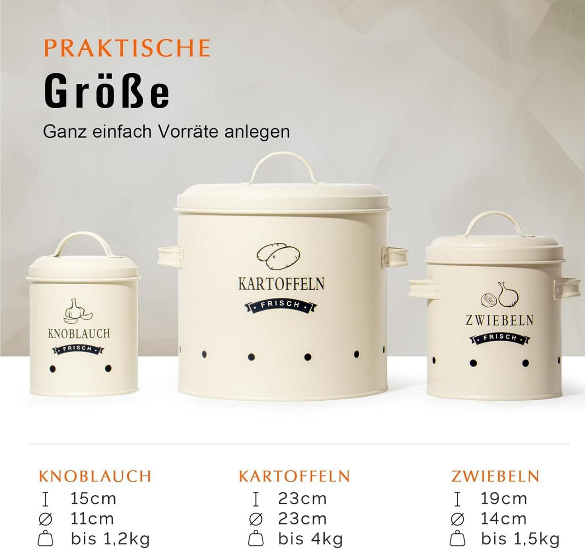 Theo&Cleo Kartoffel Zwiebel Knoblauch Vorratsdosen Set Retro