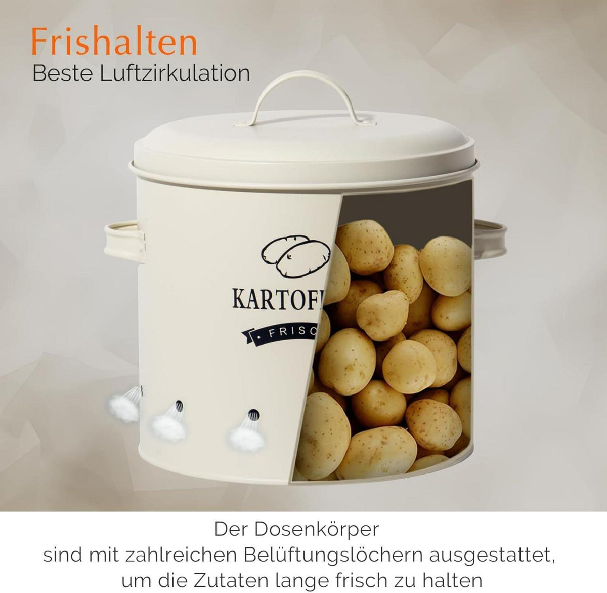 Kartoffeltopf Vorratsdosen Set Retro Design Metall Beige