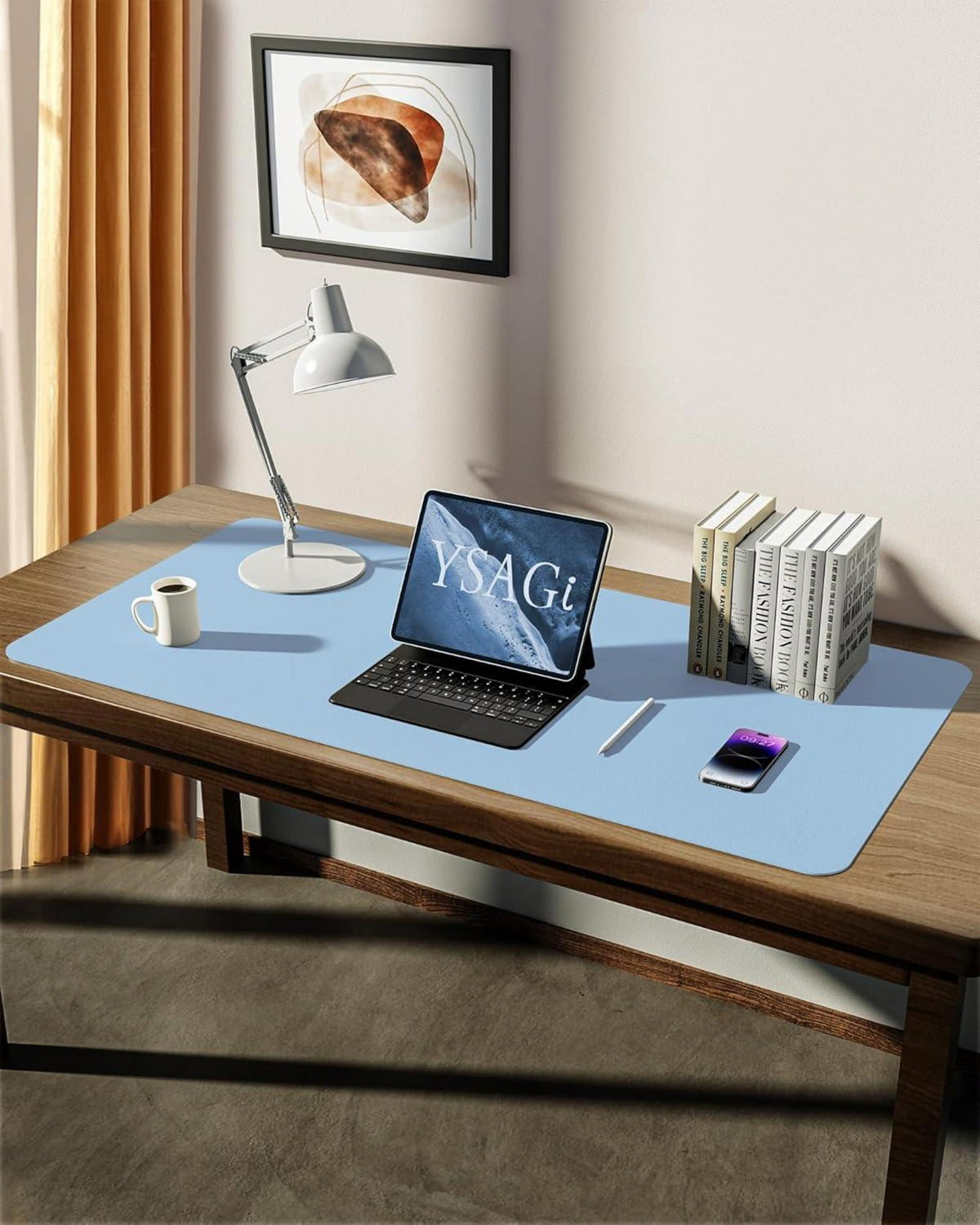 Großes Leder Mauspad XXL 90x43cm Schreibtischunterlage Hellblau
