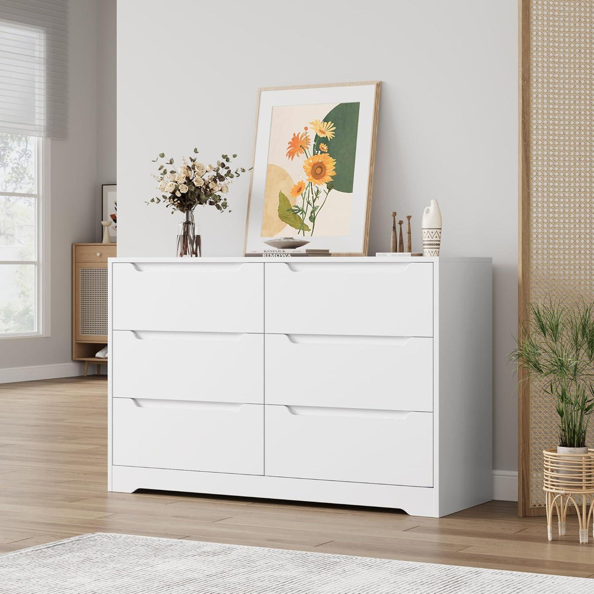 Kommode mit 6 Schubladen – Weißes Sideboard für Schlafzimmer & Wohnzimmer