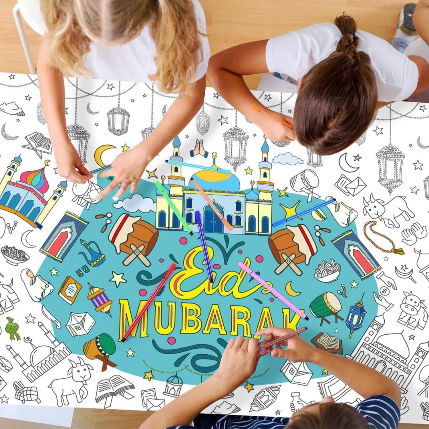 Eid Mubarak Ausmaltischdecke +12 Farbstifte Papier Tischdecke Ausmalen