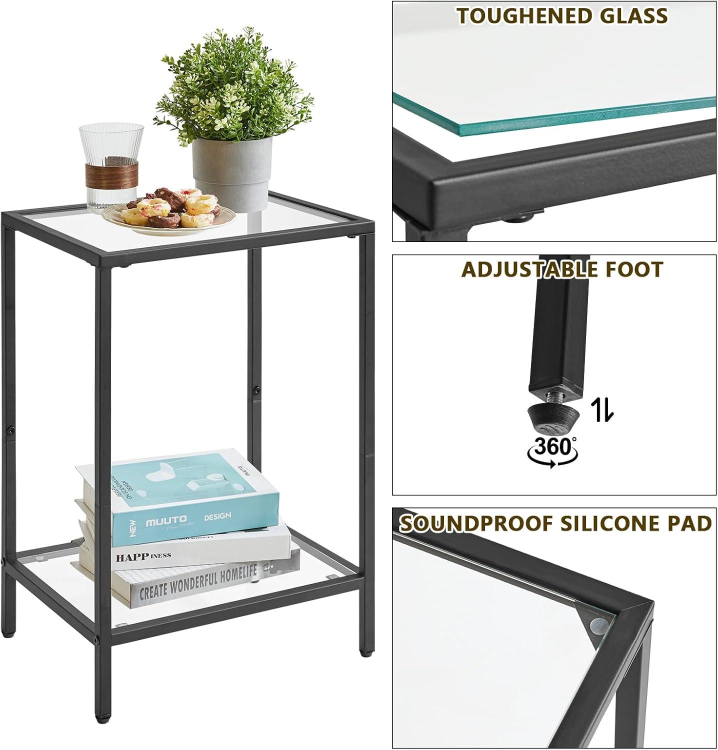 Beistelltisch Quadrat schwarz Glas Metall Wohnzimmer Büro HGD002B