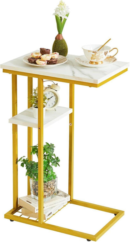 Beistelltisch Industrie-Design Marmormuster Weiß Gold