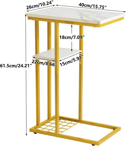 Beistelltisch Industrie-Design Marmormuster Weiß Gold