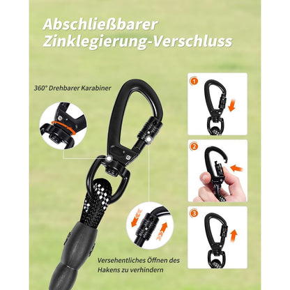Schleppleine für große Hunde, 20m Schwarz, Reflektierend, Gepolsterter Griff