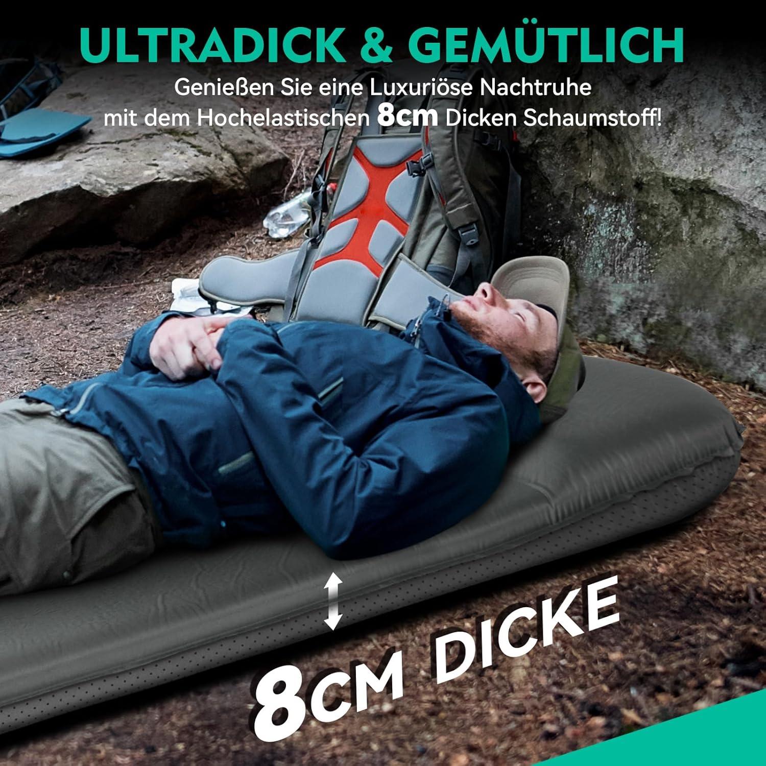 Isomatte Selbstaufblasend 8CM Camping Matratze Schaumstoff