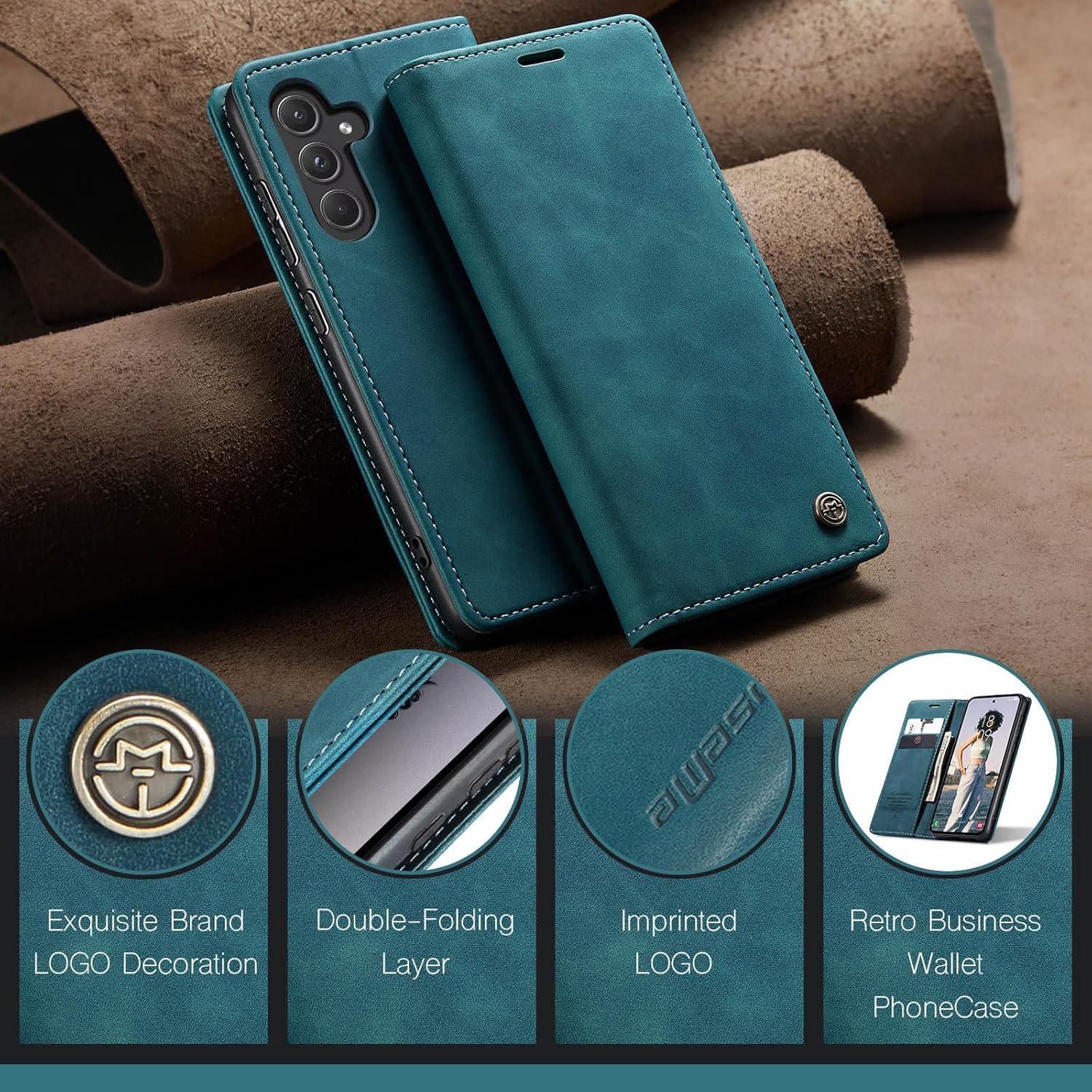 Handyhülle Samsung Galaxy A55 5G Blaugrün Leder Magnet Tasche