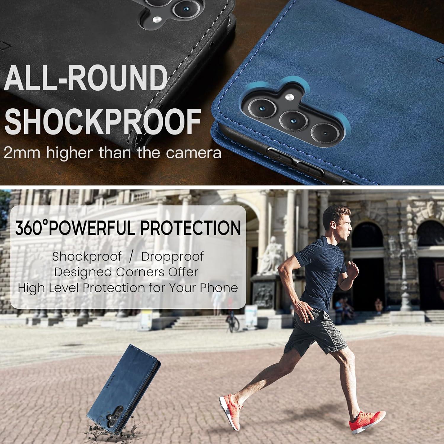 Handyhülle Samsung Galaxy A35 5G Leder Tasche Blau Magnet Standfunktion