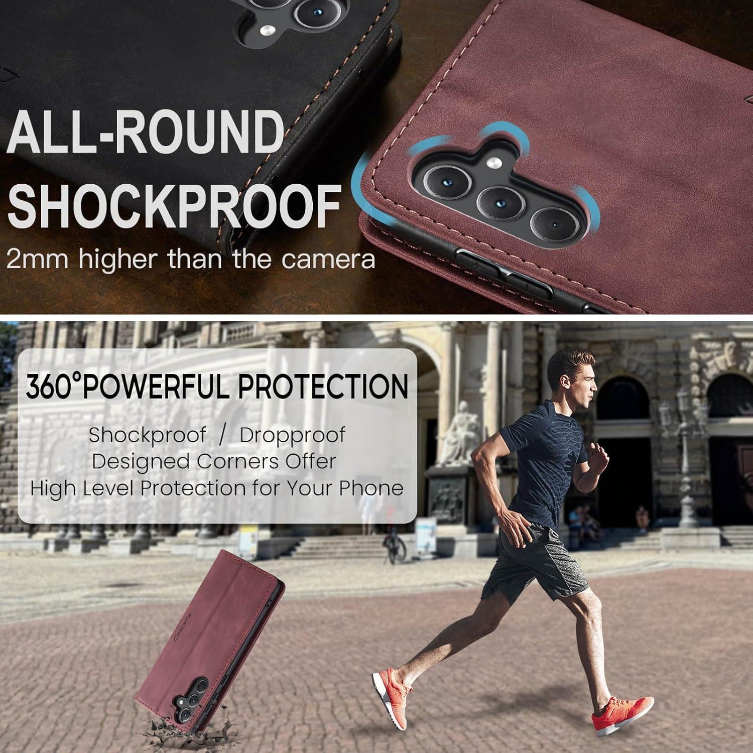 Handyhülle Samsung Galaxy A35 5G Leder Magnet Standfunktion Weinrot