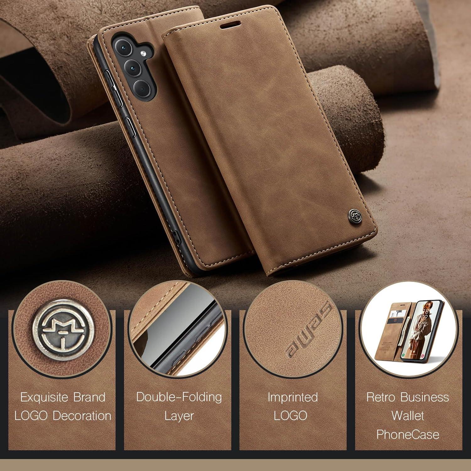 Handyhülle Samsung Galaxy A35 5G Lederhülle Klappbar Flip Case Braun