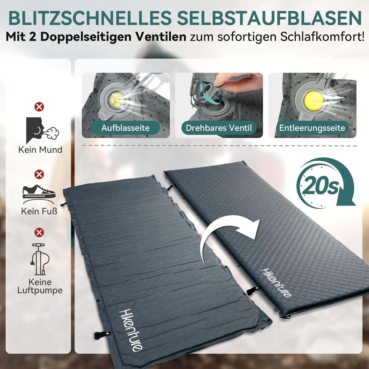 Isomatte Selbstaufblasend 5CM Camping Matratze Schaumstoff Luftmatratze