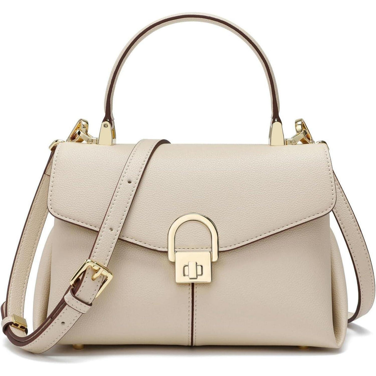 Leder Umhängetasche Damen Klein Beige | Abnehmbarer Gurt