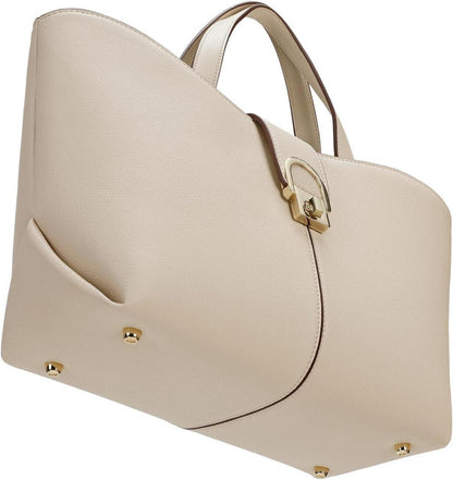 Großes Damen Umhängetasche Leder Crossbody Bag Beige Abnehmbarer Schultergurt Metallreißverschluss