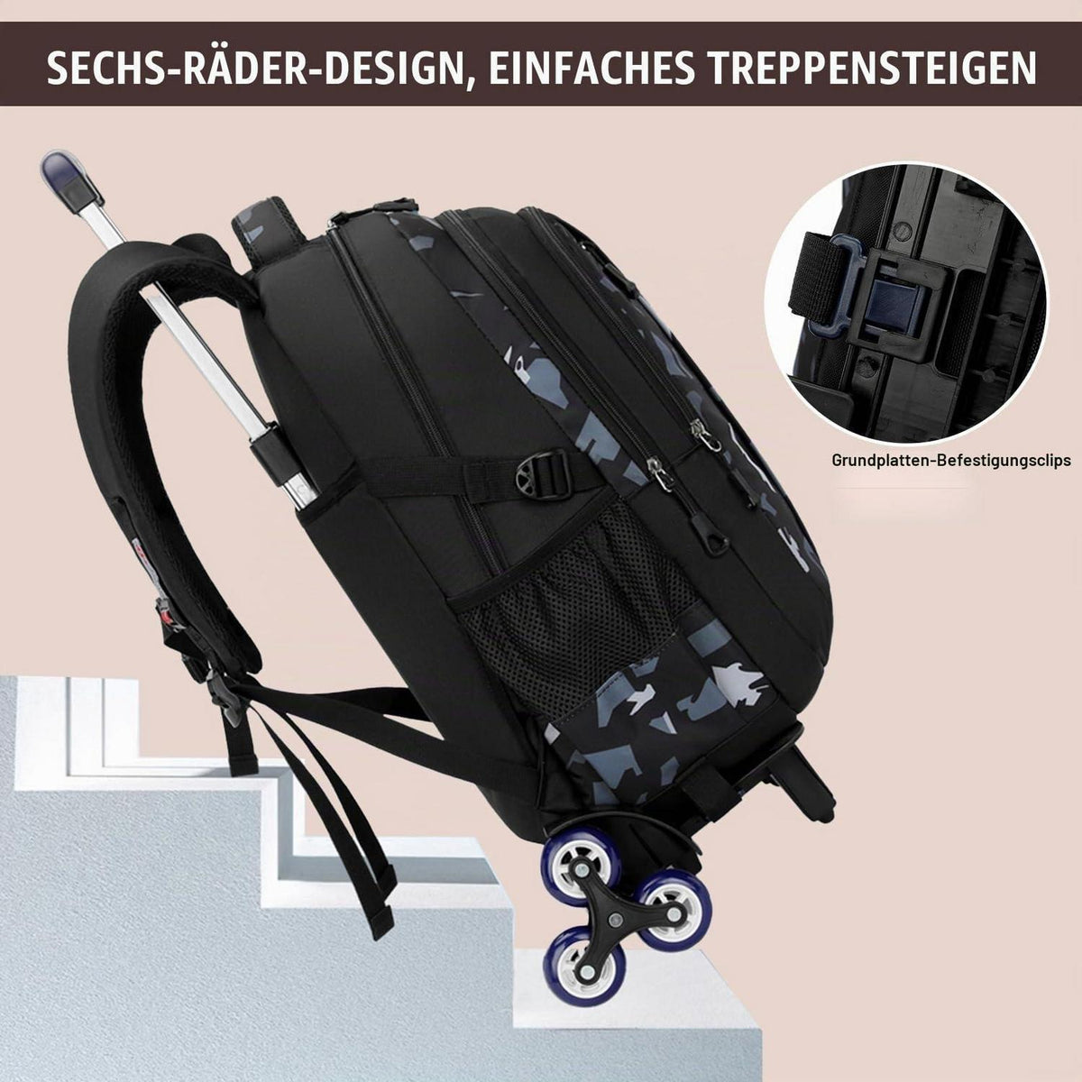 Schulrucksack Trolley Braun für Jungen mit Rollen & Abnehmbar