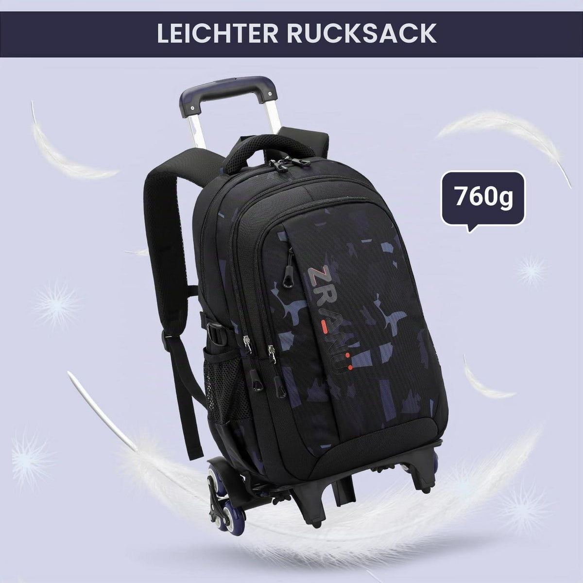Schulrucksack Trolley für Jungen – Rucksack mit Rollen, Blau
