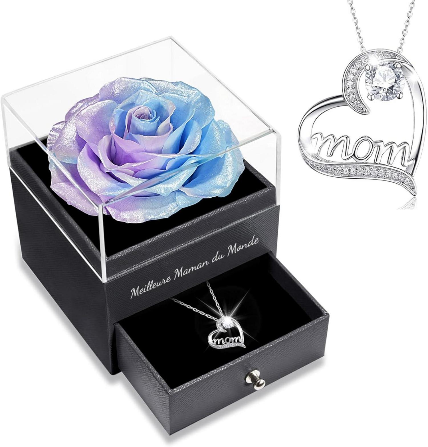 Ewige Rose mit Herz-Halskette für Mama, Geschenkbox