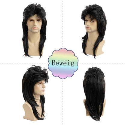 Meeräsche Perücke Männer Schwarz Locken 70er 80er Cosplay Vintage Punk Disco