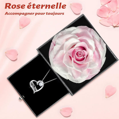 Ewige Echte Rose mit Mom Halskette - Muttertag Geschenk Set