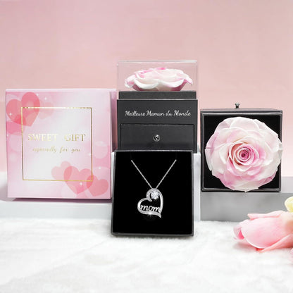 Ewige Rose Geschenk Mama Echte Rose Halskette 925 Silber Meilleure Maman Muttertag-Rose Handmade Infinity Blume