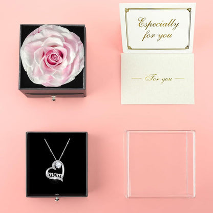 Ewige Rose Geschenkset für Mama, 925 Silber Mom Halskette, Muttertag