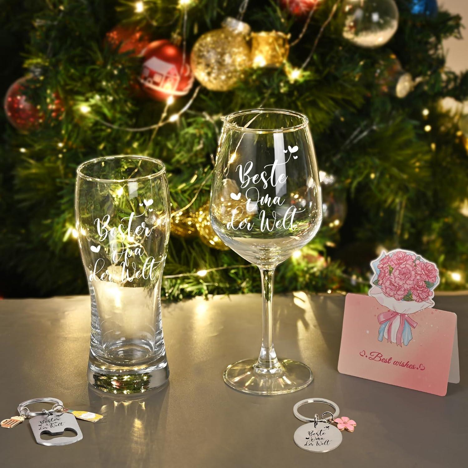 Weinglas & Bierglas Set mit Gravur, Oma Opa Geschenke