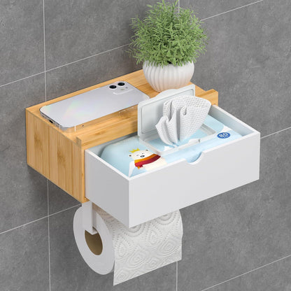 Toilettenpapierhalter Bambus mit Ablage und Feuchttücherbox