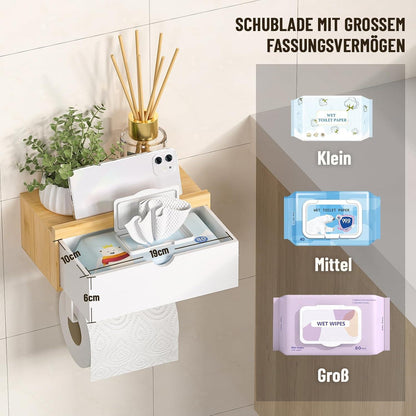 Toilettenpapierhalter mit Feuchttücherbox Bambus Ablage für