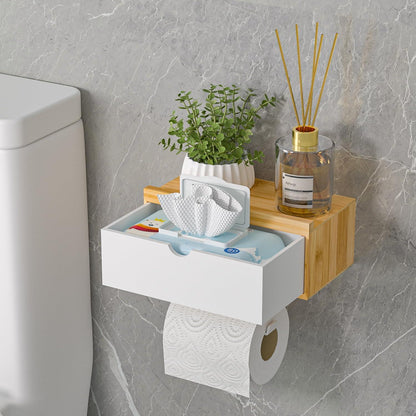 Toilettenpapierhalter Bambus mit Ablage und Feuchttücherbox