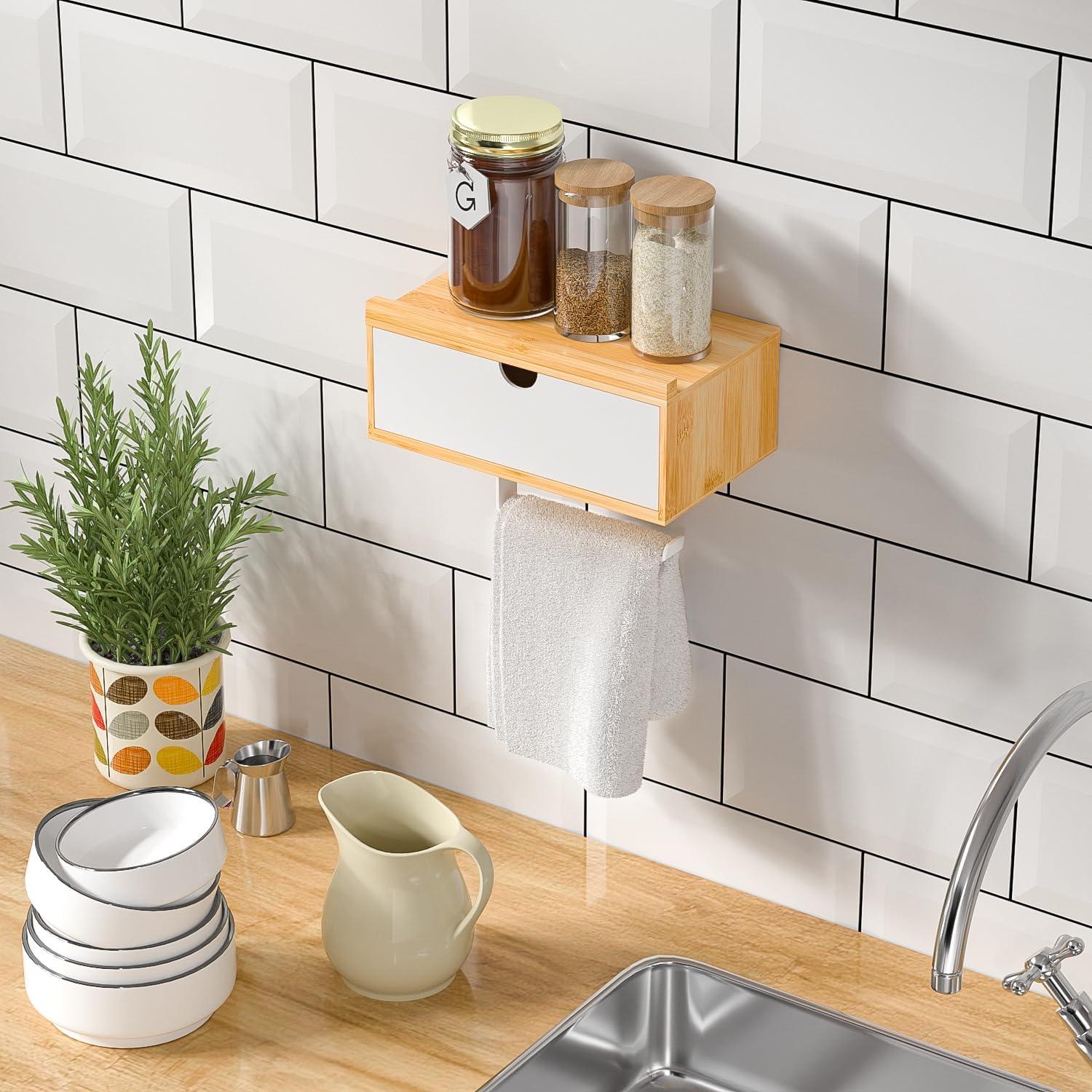 Toilettenpapierhalter mit Ablage Bambus Selbstklebend/Schraubmontage
