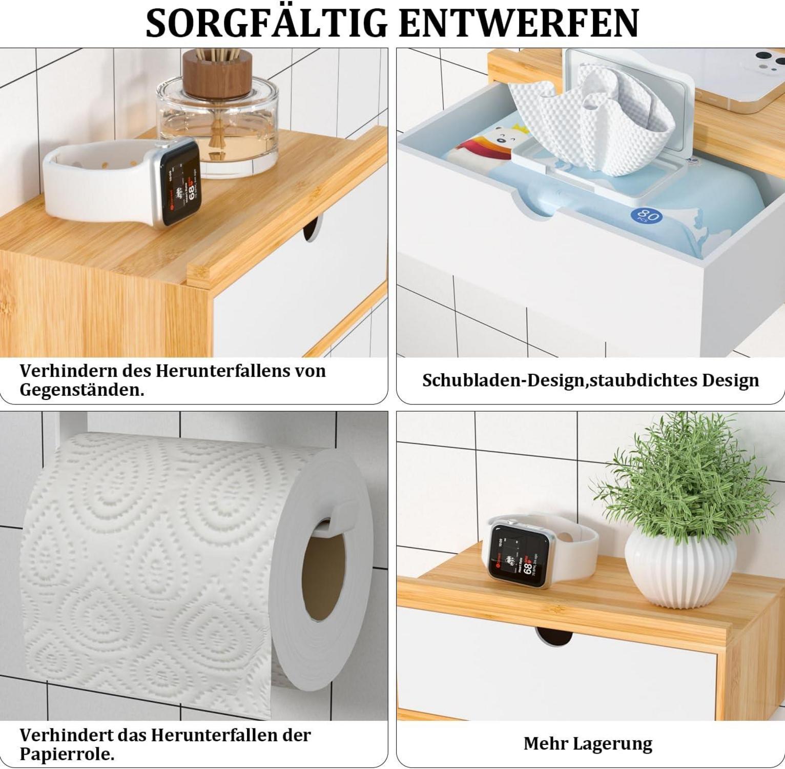 Toilettenpapierhalter ohne Bohren mit Feuchttücherbox und Ablage