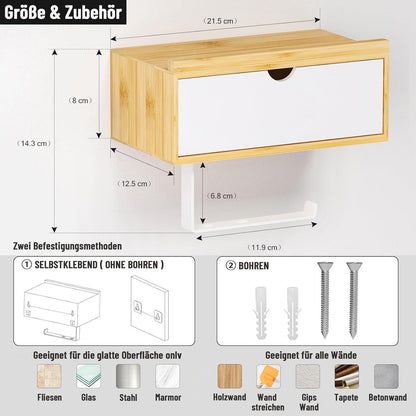 Toilettenpapierhalter Bambus Ablage Feuchttücherbox selbstklebend