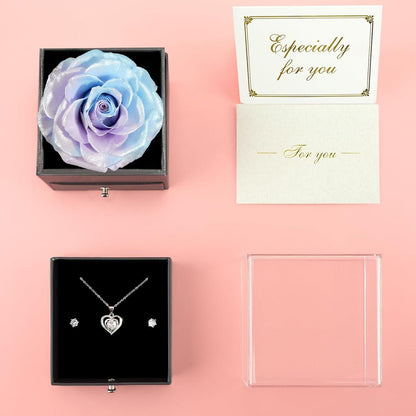 Rote Ewige Rose Halskette Ohrstecker Set Geschenk für Frauen Weihnachten