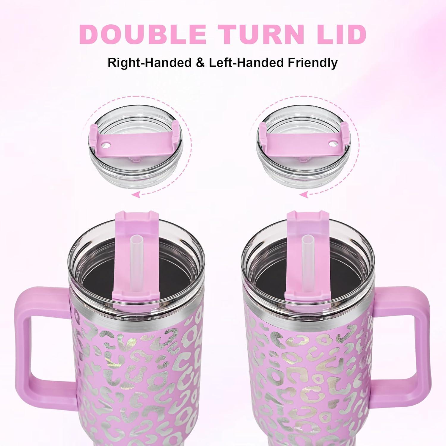 Thermobecher Strohhalm 1,2L Auslaufsicher Edelstahl Vakuumisoliert Griffig Kaffeebecher 12 Std Heiß 34 Std Kalt Spülmaschinenfest Blush Leopard
