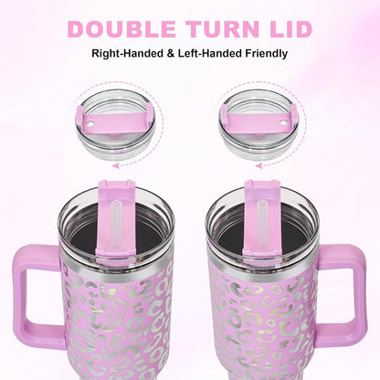 Thermobecher Strohhalm 1,2L Auslaufsicher Edelstahl Vakuumisoliert Griffig Kaffeebecher 12 Std Heiß 34 Std Kalt Spülmaschinenfest Blush Leopard