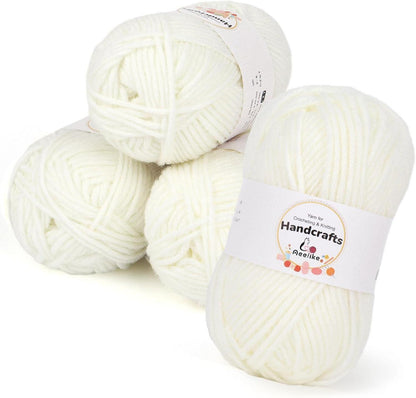 Häkelgarn Baumwolle 200g Amigurumi-Set 5Ply Milchig Weiß*4